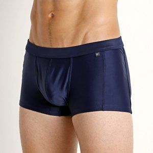 Tulio Men's Men's Square Cut Swim Trunk, w C-Ring Pouch, Navy, Nylon, XL (34-38)